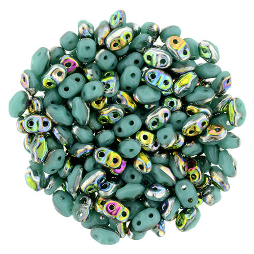 MiniDuo 2x4mm 2-Hole Czech Glass Beads TURQUOISE VITRAIL